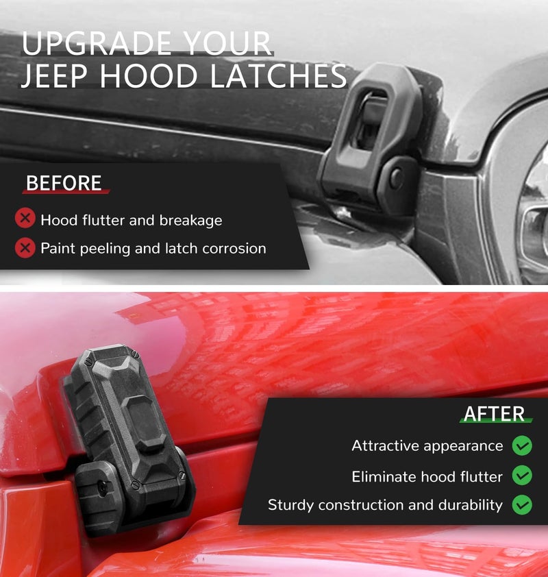 ZKJAYOE Locking Hood Latch with Keys, Jeep Hood Latch Compatible with 2018-2025 Jeep Wrangler JL JLU Jeep Gladiator JT, Anti-Theft Hood Lock Catch Latch Accessories, Dust & Water Resistant, 1 Pair(Not for JK) - Image 3